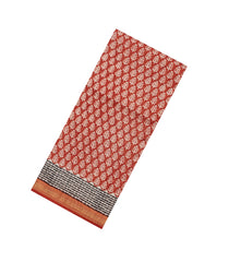 Red Printed Chanderi Cotton Saree With Zari Border-CC1526