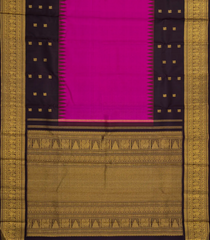 Magenta Handloom Korvai Kanchipuram Silk Saree With Black Temple Border-KA14376