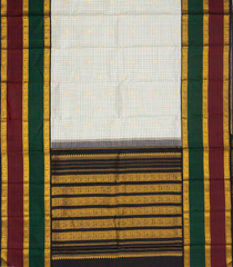 Off White Handloom Kanchipuram Korvai Silk Saree With Checks & Buttas