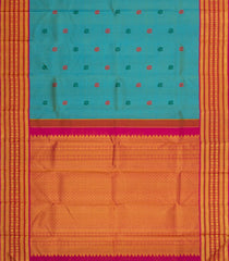 Cyan Handloom Korvai Kanchipuram Silk Saree With Buttas-KA15507