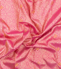 Pink Handloom Korvai Kanchipuram Silk Saree With Floral Zari Motifs-KA16140