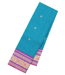 Cyan Handloom Kanchipuram Silk Saree With Zari Checks & Buttas-KA16896