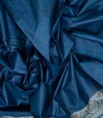 Navy Blue Woven Tussar Silk Saree With Meena Floral Border-TU2965