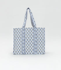 White Bagru Printed Handmade Cotton Quilted Tote Bag-ACS1033
