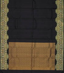 Black Handloom Kanchipuram Silk Saree With Meena Floral Motifs-KA12725