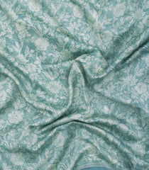 Turquoise Printed Chanderi Cotton Saree With Zari Border-CC1632