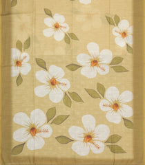Sandal Printed Synthetic Linen Saree With Floral Motifs-SY0482