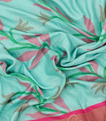 Turquoise Printed Art Tussar Saree With Zari Border-BL5006