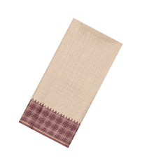 Taupe Printed Synthetic Dupion Saree With Checks & Contrast Border-BL6051