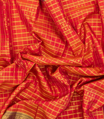Red Handloom Kanchipuram Silk Saree With Checks & Buttas-KA14350