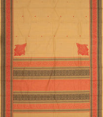 Beige Handloom Kanchi Cotton Saree With Floral Buttas-KC1550