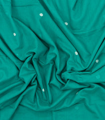 Turquoise Handwoven Bengal Cotton Saree With Coin Buttas-BG1473