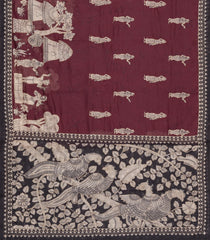 Dark Maroon Printed Art Dupion Saree With Floral Motifs-BL6133