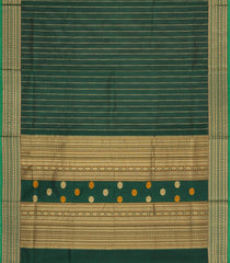 Dark Green Handloom Silk Cotton Saree With Zari Stripes-SC4363