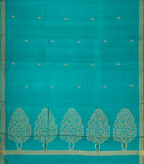 Cyan Woven Tussar Silk Saree With Floral Motifs & Zari Border-TU3536