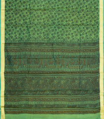 Green Printed Silk Saree With Floral Motifs & Zari Border-PS0692