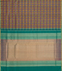 Crimson Handloom Kanchipuram 9 Yards Silk Saree With Checks & Buttas-KA15746