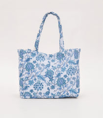 Off White Handmade Tote Bag With Printed Motifs With Button (14"H X 17"W X 8"D)-ACS1054
