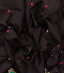 Black Handloom Kanchi Cotton Saree With Annam Buttas-KC1475