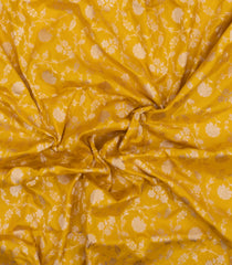 Mustard Handloom Banarasi Silk Saree With Floral Zari Motifs-BE1771
