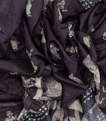 Dark Lilac Woven Synthetic Chanderi Cotton Saree With Printed Village Motifs-BL4168