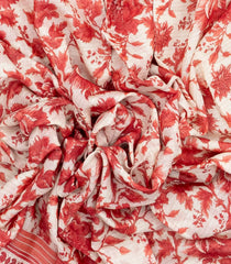 Off White Handloom Chanderi Cotton Saree With Red Printed Floral Motifs-CC1303