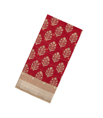Red Printed Tussar Silk Saree With Floral Motifs-TU3635
