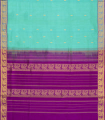 Aquamarine Handloom Silk Cotton Saree With Zari Buttas & Contrast Border-SC4664