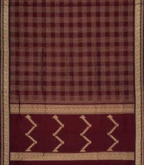 Dark Brown Handloom Silk Cotton Saree With Zari Checks-SC4421