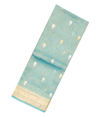 Turquoise Handloom Banarasi Tissue Saree With Floral Buttas-BE1383