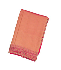 Magenta Handloom Silk Saree With Floral Motifs & Hand Embroidered Selvage-EN1731