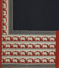 Black Printed Jaipur Cotton Saree With Printed ELephant Motifs-JC1924