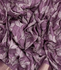 Lilac Woven Synthetic Dola Saree With Printed Floral Motifs-BL4507