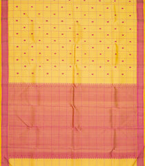 Yellow Handloom Kanchipuram Silk Saree With Silk Checks & Buttas-KA13156