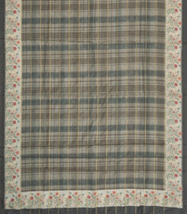 Shadow Green Printed Synthetic Dola Silk Saree With Checks & Floral Border-SY0370