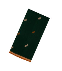 Dark Green Handloom Bengal Cotton Saree With Mango Buttas-BG1591