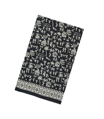 Black Printed Jaipur Cotton Saree With Tribal Motifs-JC1707