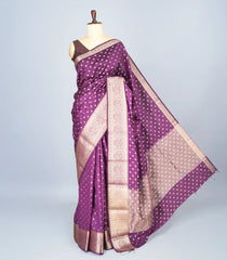 Dark Purple Woven Art Tussar Silk Saree With Floral Motifs-BL4623