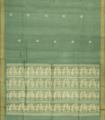 Cardamom Green Woven Tussar Silk Saree With Annam Buttas-TU3240