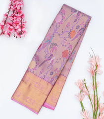 Lavender Handloom Kanchipuram Tissue Silk Saree With Meena Bird Motifs