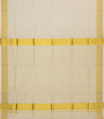 Off White Handloom Kerala Cotton Saree With Zari Stripes-KEC1055