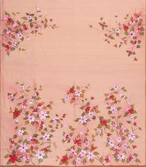 Light Peach Printed Tussar Silk Saree With Floral Motifs-TU3462