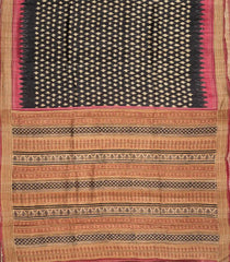 Black Handloom Tussar Silk Saree With Printed Diamond Motifs-TU2671