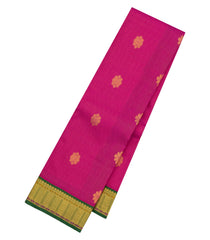 Hot Pink Handloom Korvai Kanchipuram Silk Saree With Stripes & Buttas-KA15006