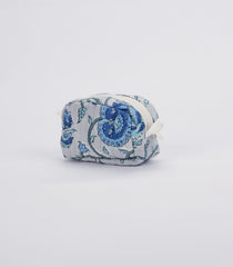 White Cotton Bagru Printed Coin Pouch With Zipper-ACS1057