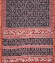 Dark Grey Woven Synthetic Chanderi Saree With Printed Floral Motifs-BL4310