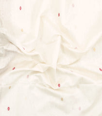 White Handloom Maheswari Silk Cotton Saree With Floral Buttas-SC4909