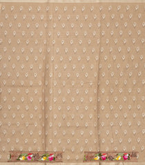 Beige Woven Blended tussar Saree With Embroidered Floral Motifs-BL3861
