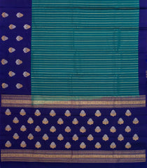 Teal Handloom Soft Silk Saree With stripes & Contrast Border-SO4022