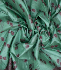 Aquamarine Woven Tussar Silk Saree With Floral Motifs -TU2956